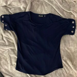 LIKE NEW NY&Co. Navy Shirt w/Grommet Sleeves ~ Sz. M